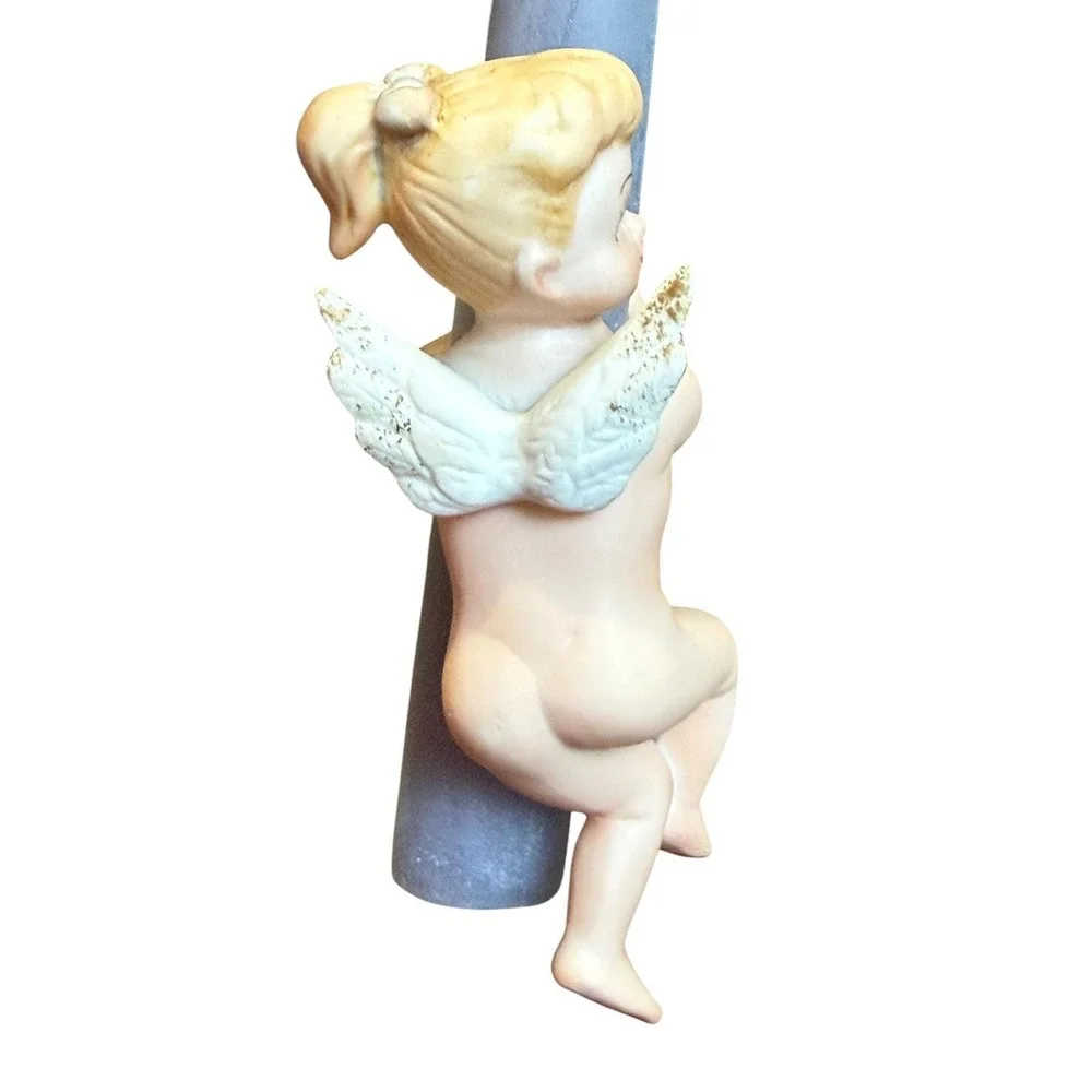 Vintage Lefton Cherub Candle Huggers Pair Japan Bisque Celestial Angel Putti 4in